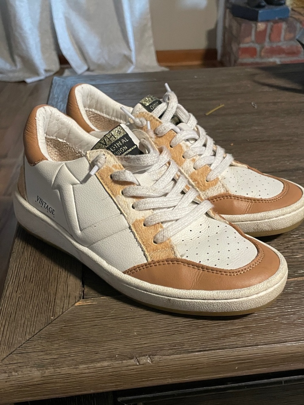 Vintage Havana Women's White and Tan Sneakers